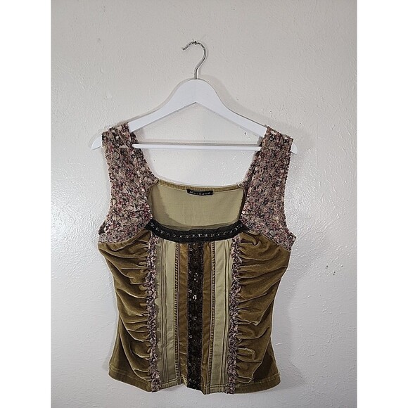 Mechant Boho Fairycore Partial Velvet Laced Sleeve Blouse Size S - Picture 1 of 7